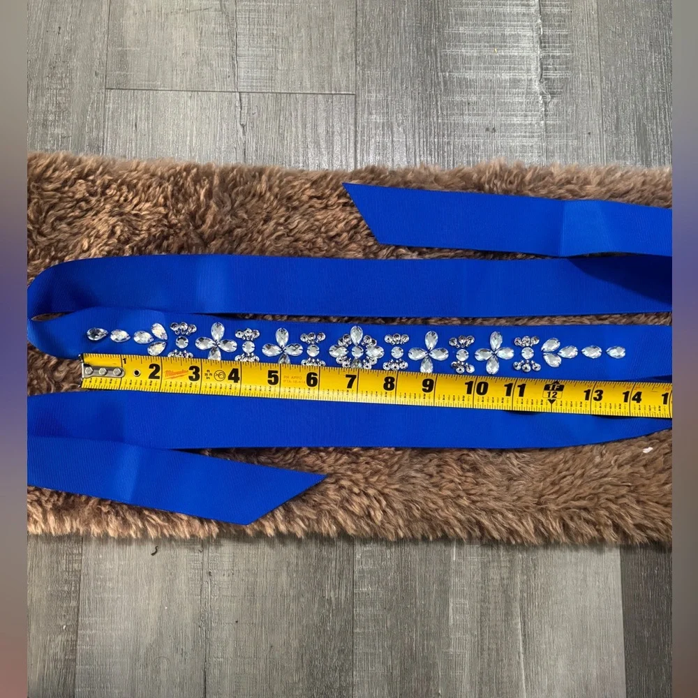 Elegant Blue Sash with Rhinestone Embellishments